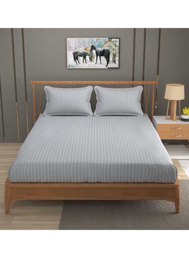 AURIO Premium Queen Size Fitted Bedsheet with 2 Pillowcases – Modern Design – Deep Pocket (180x200+35 cm) Soft, Breathable Microfiber Bedding Set for Home Comfort - Image 2